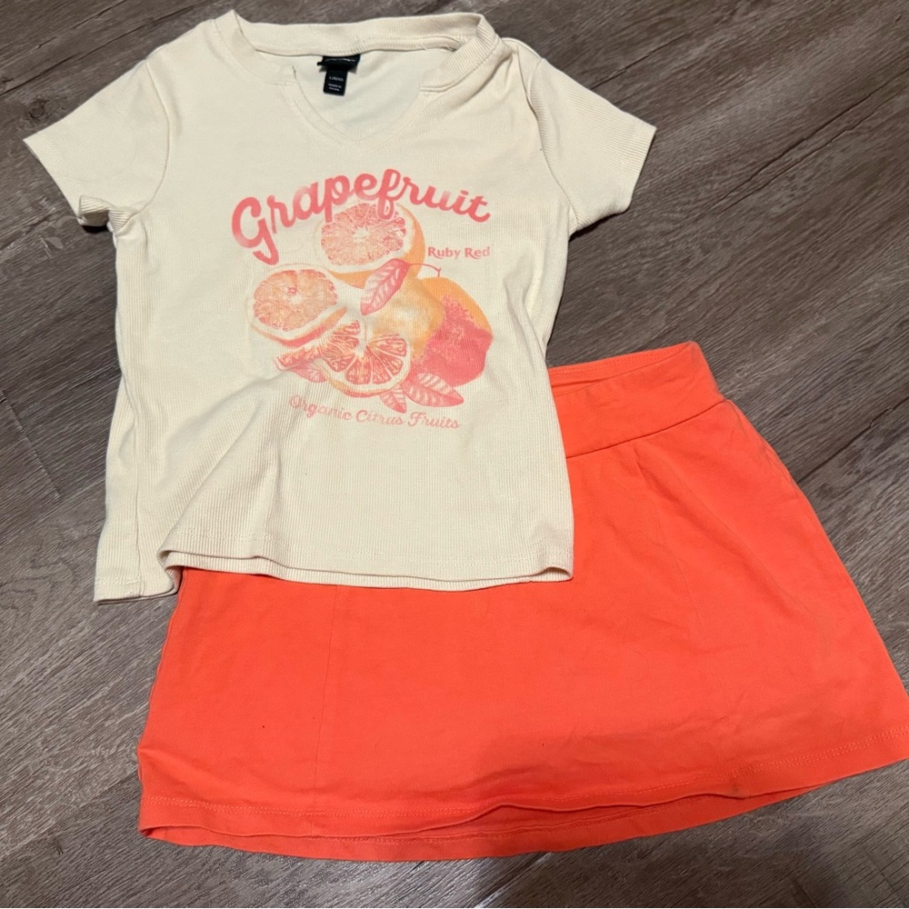 Grapefruit Graphic Tee & Coral Skirt Set